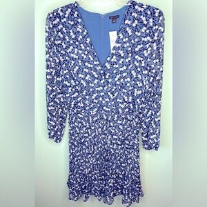 NWT Ann Taylor Blue Dress w/ White Posey Flowers & Sheer Sleeves – Size 14